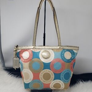 Coach Soho Sateen Colorful Circle Print Tote